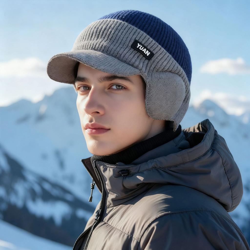 Winter velvet thickened anti cold warm woolen hat riding windproof protective knitted hat anti cold pullover hat