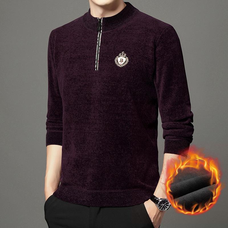 Zipper Collar Men's Knitwear Winter Fashion Trendy Thickening Thermal Base Sweater
