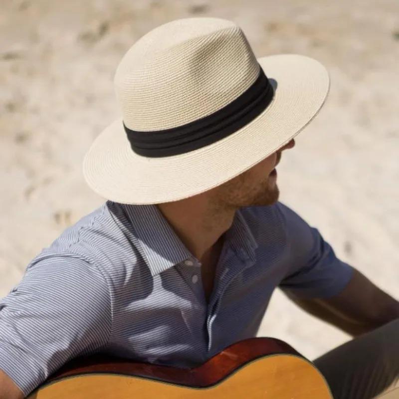 Men Big Size 61-64Cm Panama Sun Hats Women Beach Wide Brim Straw Hat Lady Summer Sun Hats Plus Size Fedora Hat 55-57Cm 58-60Cm