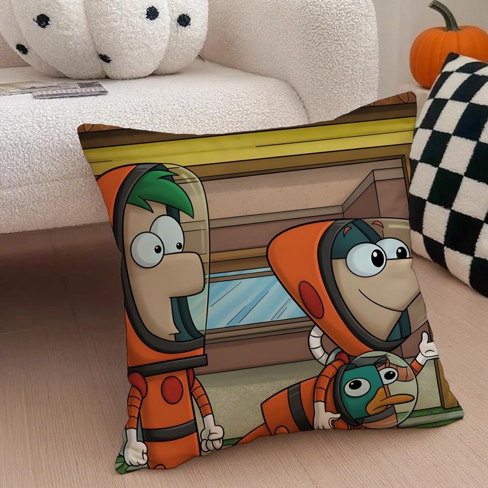 Fun PPhineas And Ferbs Cartoon Cushion Cover Throw Pillow Cover Hidden Button Durable Polyester Chair Cushion