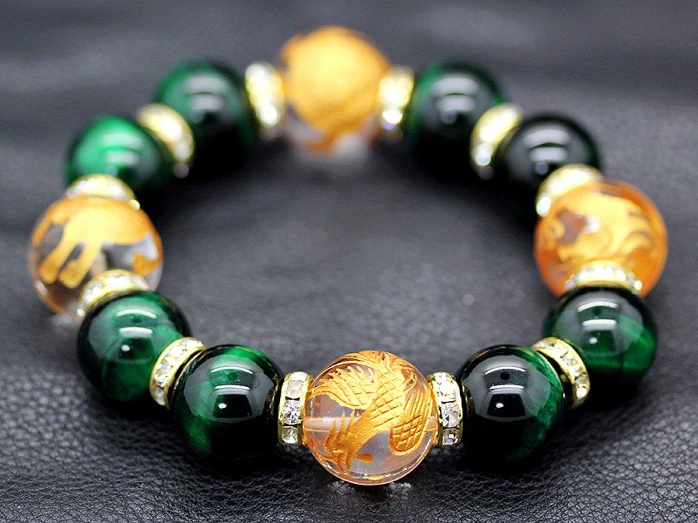 Brand Money Luck Large Green Tiger Eye Four Divine Beast Crystal 18mm Bracelet Money Luck [No Item] Beads!! Luck/work