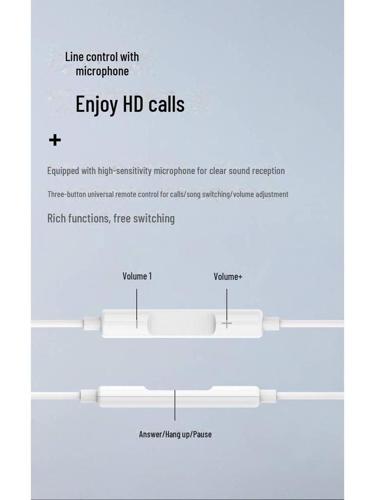 PISEN Sluchátka do uší s potlačením hluku a mikrofonem, 3,5mm drátová, Hluboké basy, Dvojkanálová