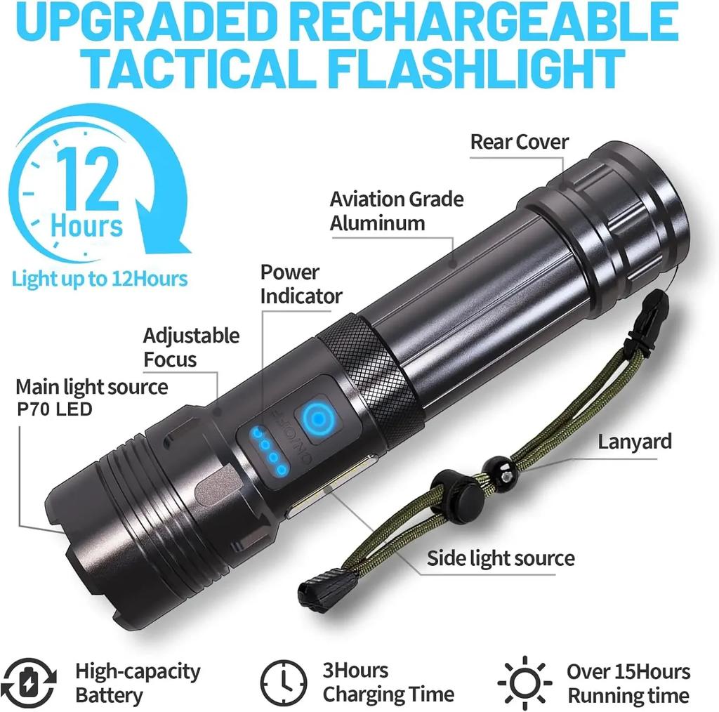 Powerful Rechargeable Led Flashlights Ultra Bright Tactical Torch Light Emergency Telescopic Zoom Light for Outdoor Camping Lamp