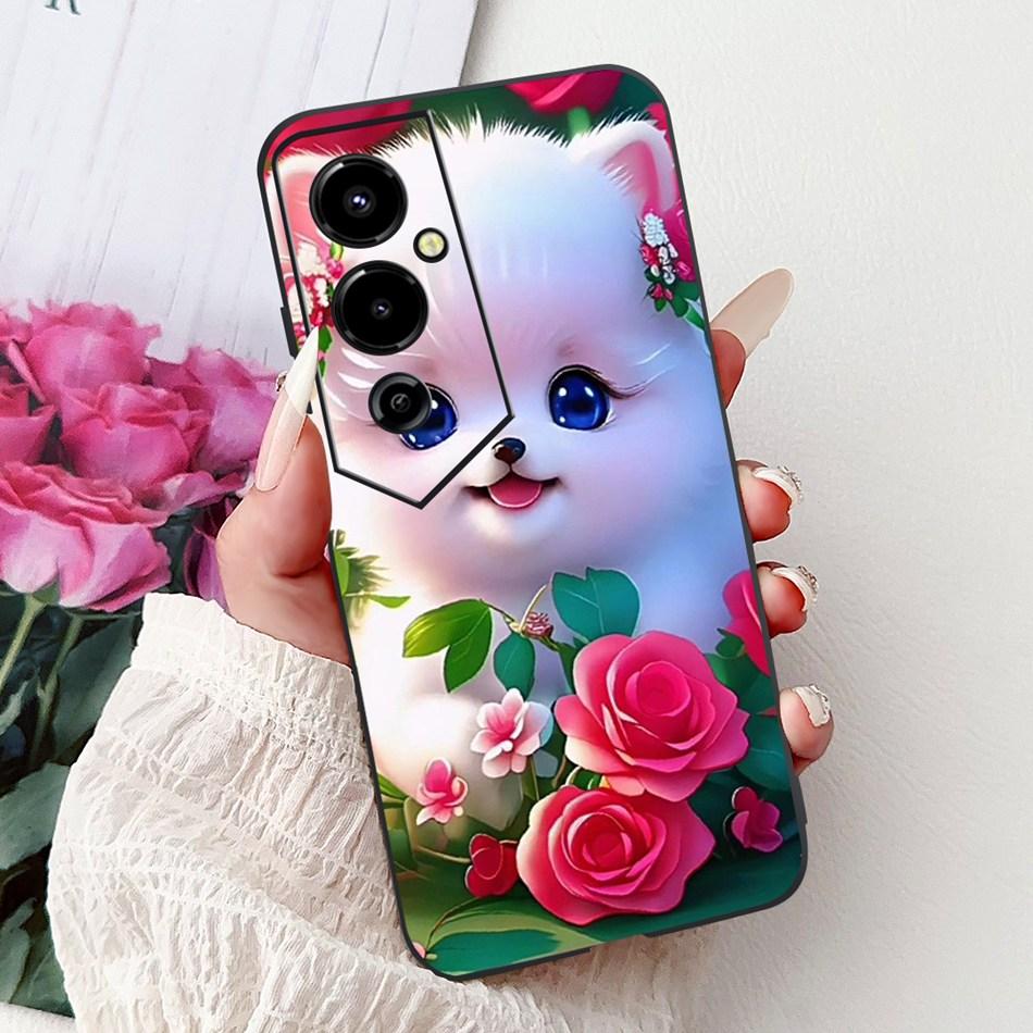 Für Tecno Pova 4 Pro Pova4 Elegantes Blumiges Katzen Handyhülle Für Tecno Pova 4 4Pro LG8n LG7n Klare TPU Silikon Weiche Hüllen Stoßfänger