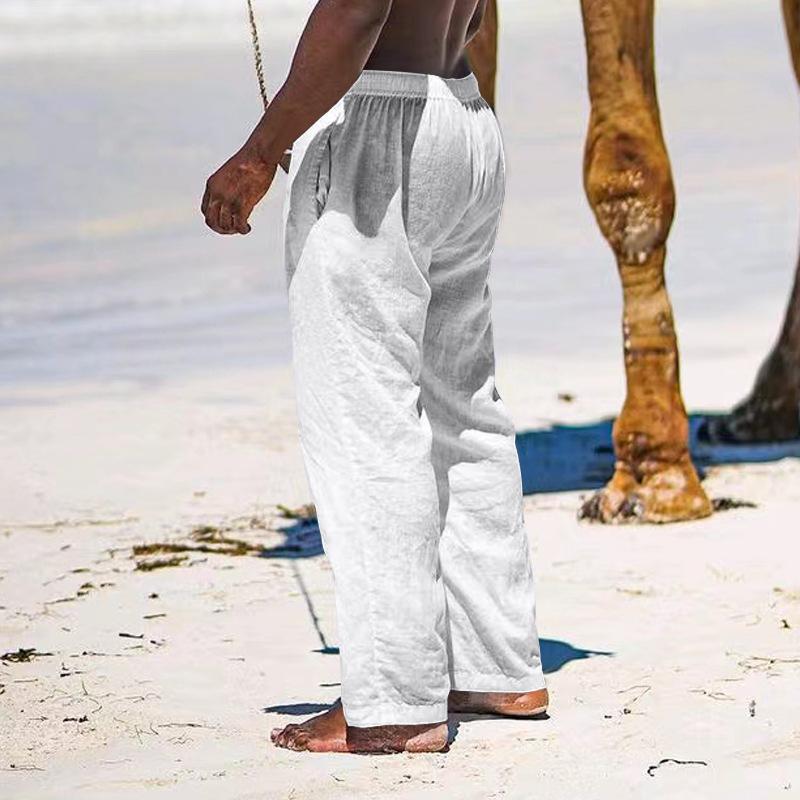 Summer Men's Straight Leg Pants Breathable Cotton and Linen Loose Casual Sports Trousers