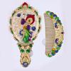 Vintage Folding Hand Mirror with Carved Comb Portable Travel Long Handle Metal Makeup Mirror Women Decorative Handheld Desk Vanity Mirror