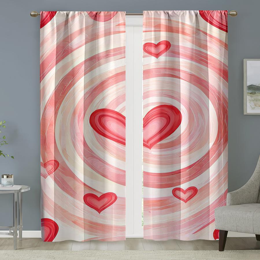 

2PCS pink and white spiral patterned heart-shaped curtains romantic style bedroom and living room drawbar pocket style 100*130 HOOK 1pcs