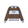 Letter Color Block Polo Neck Loose American Sweatshirt Women Sweatshirt Cream-Brown F11W419205F-BN