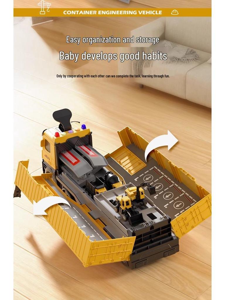 Children's Engineering Toy Set: Large Truck, Crane, Excavator, and Container Truck - Perfect Gift for Boys