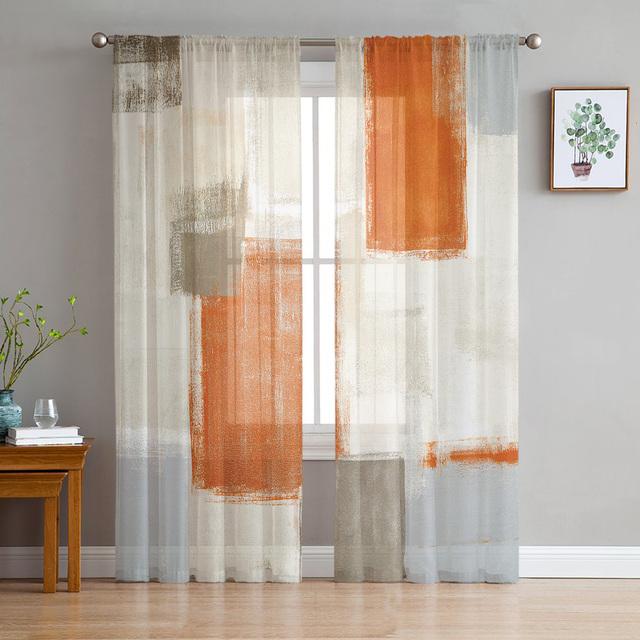 Paint Abstract Geometric Yellow Tulle In Sheer Curtains For Living Room Bedroom Kitchen Window Treatment Chiffon Curtain Blinds