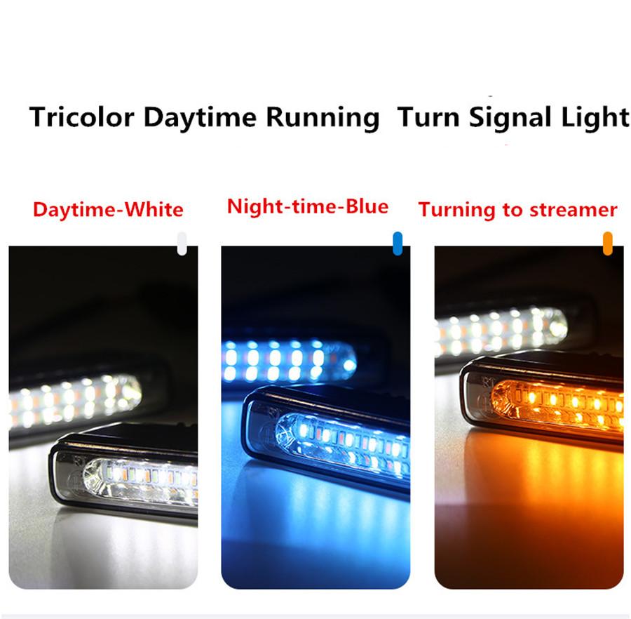 LED Tricolor Daytime Running Turn Signal Light Car Fog Driving Lamp White+Amber