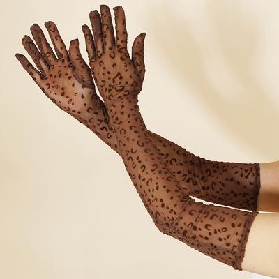 Damen Sexy Mode Leopardenmuster Netz Dünn Transparent Hohe Elastizität Bequem Atmungsaktiv Lange Handschuhe Performance Cosplay