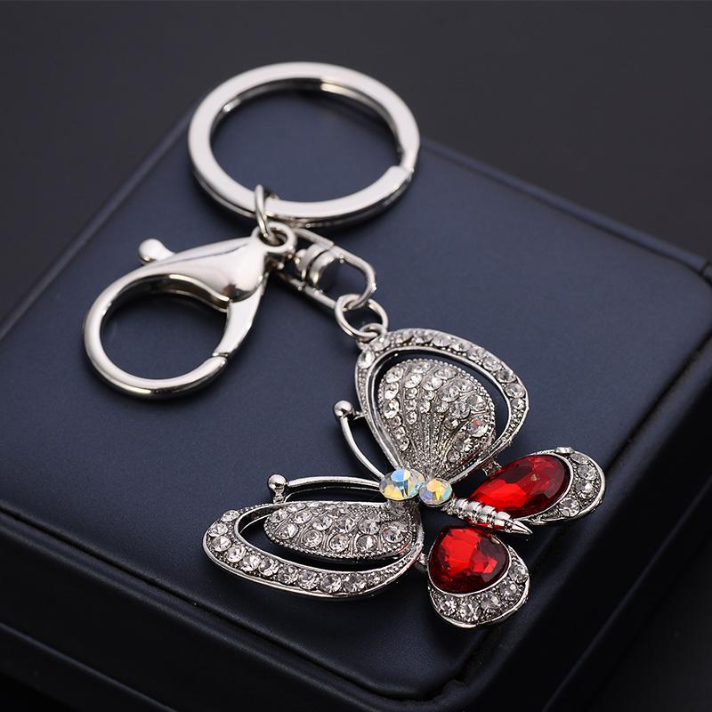EASYA Red Blue Big Rhinestone Butterfly Keychain Chaveiro Cute Fashion Crystal Insect Charm Pendant Handbag Accessories Key Ring