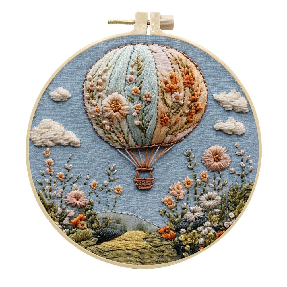 1-teiliges Stickset mit Heißluftballon- und Blumenmuster, inklusive Werkzeug