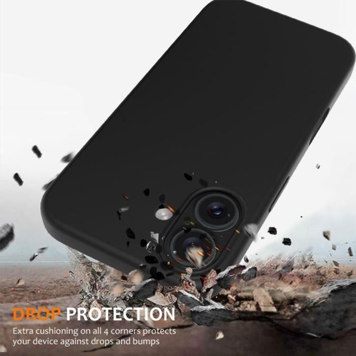 Coque de protection pour iPhone 16 - BOOLING - Silicone Souple - 2 Verres Trempés - Noir - Anti-Rayures