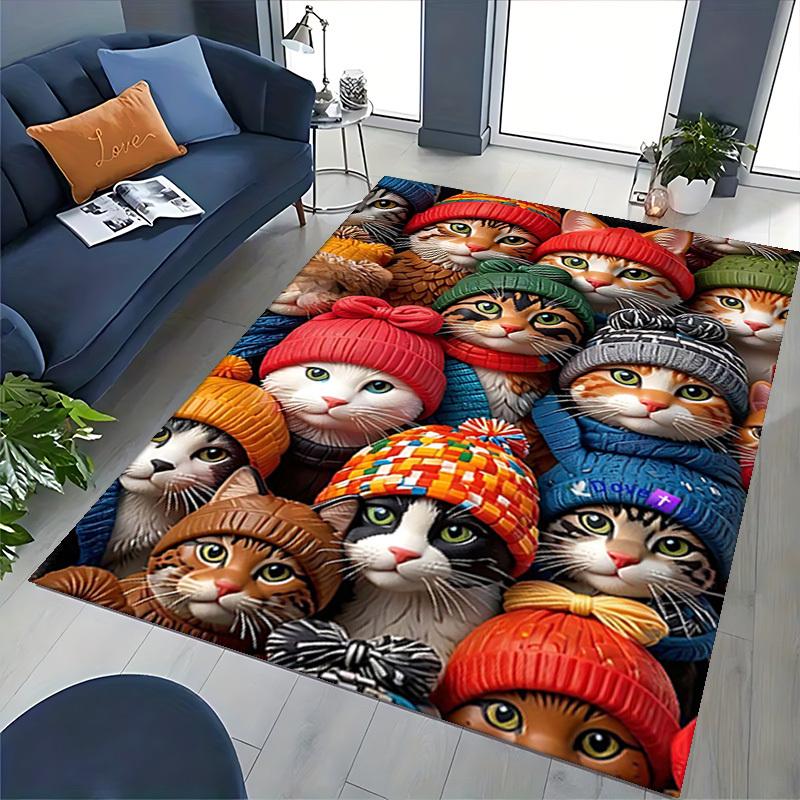 1pc Festive Gift! Cute Cat Winter Hat Chair Mat - Office Desk Pad with Colorful Bowknot Design for Seasonal Decor and Non-Slip Protection.P071