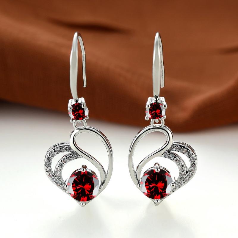 Popular red diamond love medium and long earrings pendant heart-shaped earrings women's Korean version of exquisite jewelry