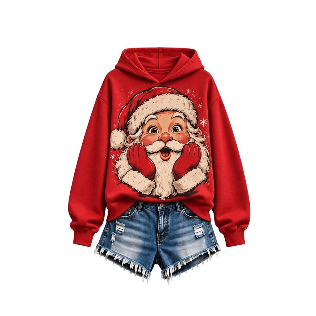 Women's Christmas Print Long Sleeve Round Neck Top for Holiday Party