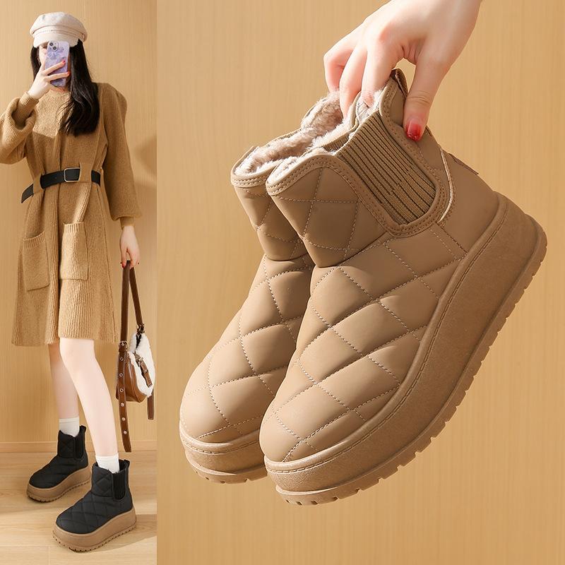 Fleece high-top socks boots women's 2025 winter new student ins trend Korean version of thermal casual cotton shoes K2903