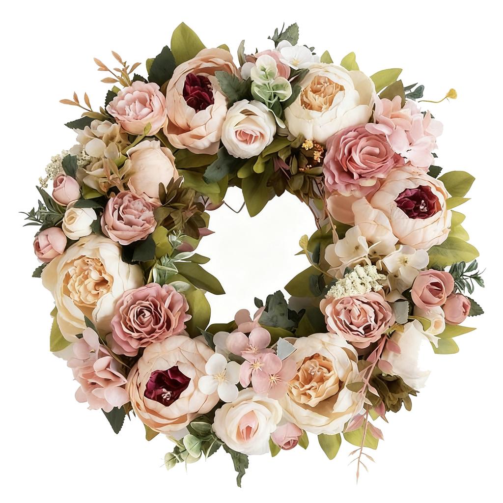 Simulation Peony Wreath Front Door Silk Flowers Indoor Outdoor Spring   Fall Artificial Floral Decor