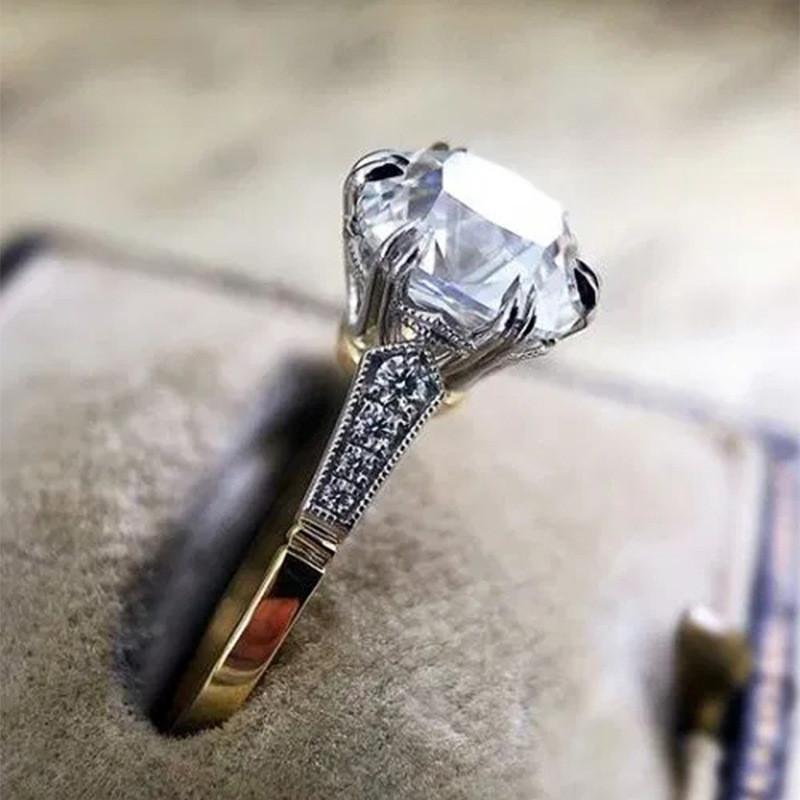 Sterling  Round Cubic Zirconia Rings for Women Wedding Engagement Ring Elegant Accessories New Trendy Two Tone Jewelry