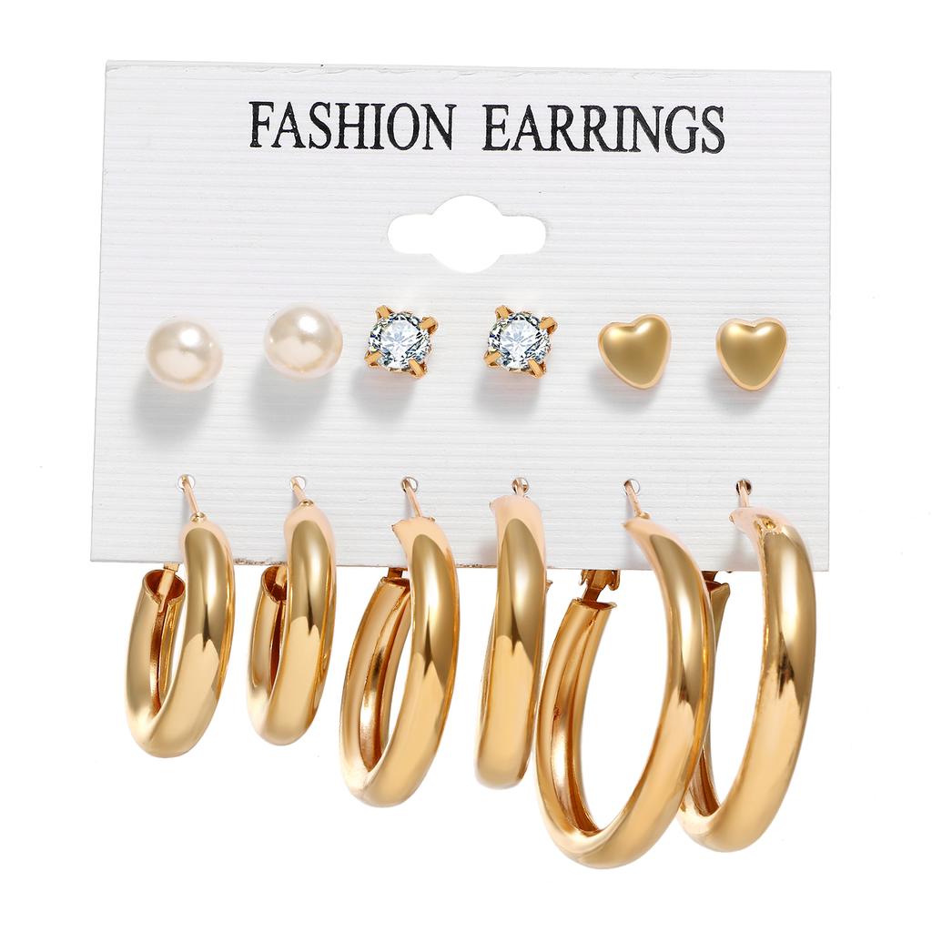 Simple Earring Set Retro Fashion Geometric Earring Six Piece Set C Shape Earring Gift