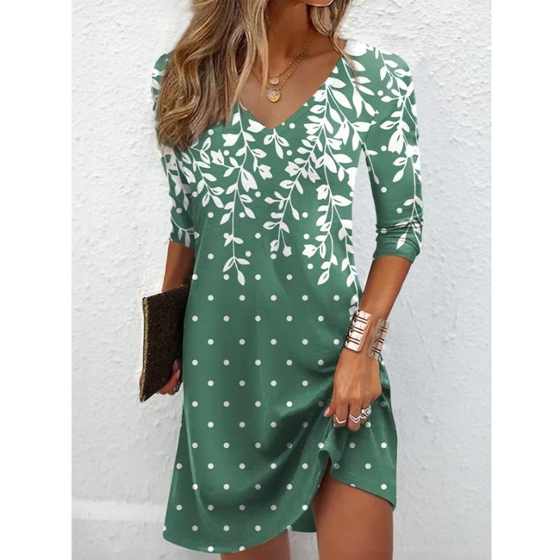 QICED Fashion Autumn Winter Long Sleeve V-Neck Casual Dresses