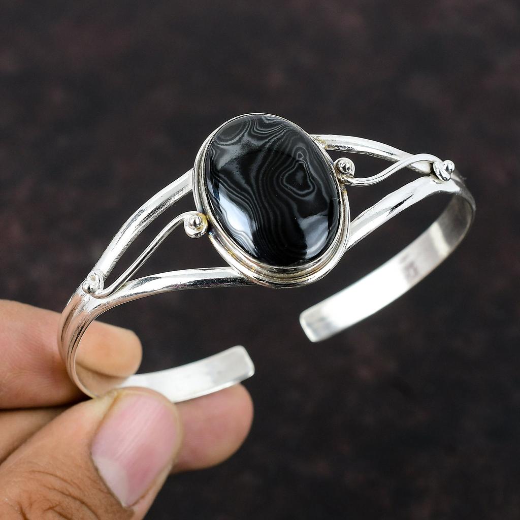 Psilomelane Edelstein-Armreif, handgefertigter Schmuck, neuestes Design, Armreif aus 925er Sterlingsilber, verstellbarer Armreif, Verlobungsgeschenk