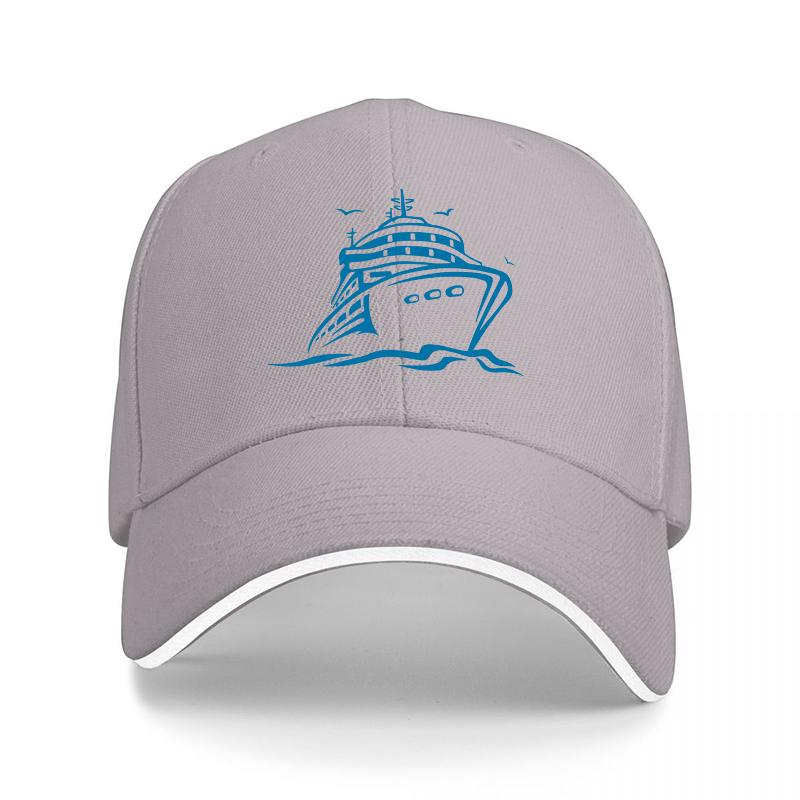 Ocean Liner Cruise Ship Design Black Baseball Cap with Blue Embroidered Logo for Travel Enthusiasts and Sea Adventure Fans