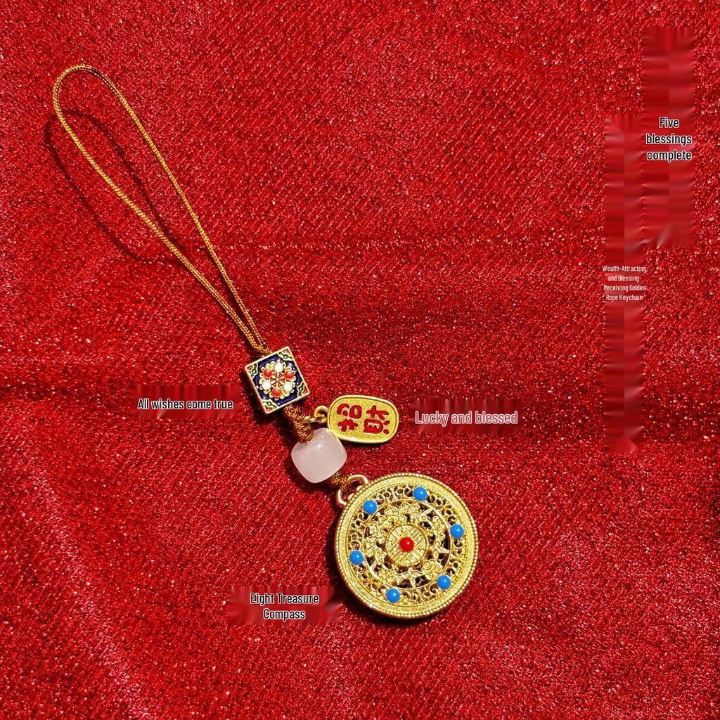 Fünf Segnungen Chinesischer Schlüsselanhänger Anhänger: Retro-Charm aus Goldlegierung mit Fu-Zeichen