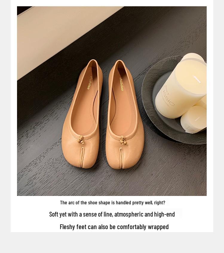 Retro Grape Mom's Style: Cracked Round Toe Pig Hoof Shoes with Flat Sole