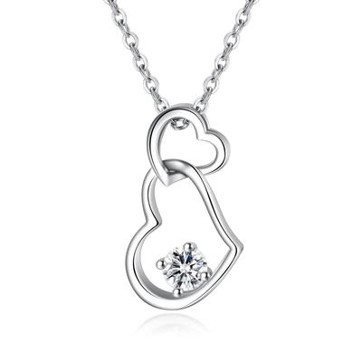Ashley Jewelry Necklace, Sterling Silver 925, Open Heart Double Heart Pendant, Stylish for Women