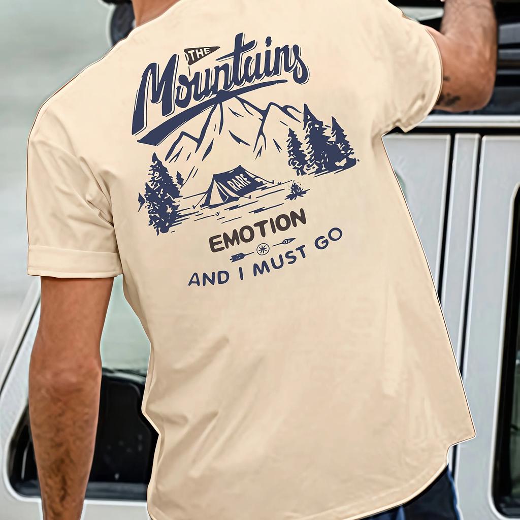 Outdoor Mountain Graphic T-Shirt Men's Summer Casual Versatile Comfortable Loose Short Sleeve Cotton Crew Neck Top Men Clothing