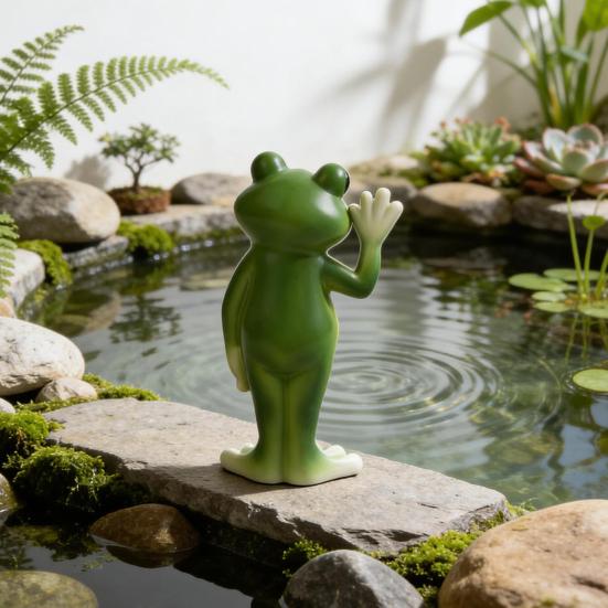 Estatua de Rana Pequeña Adorno de Rana Miniatura para Jardín Figura de Rana Linda de Resina para Interior Exterior Mesa Maceta Jardín de Hadas