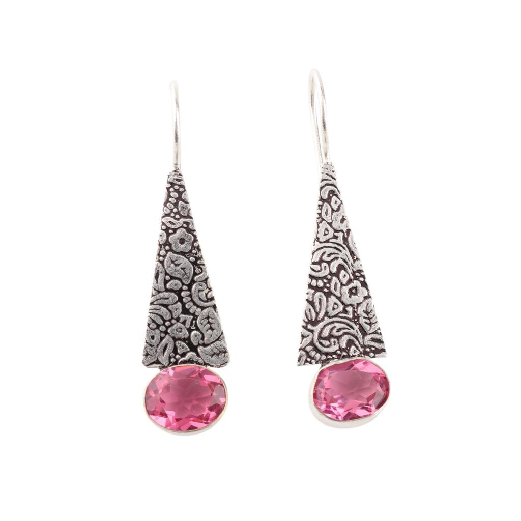 Natural Pink Tourmaline Gemstone 925 Solid Silver Jewelry Handmade Earrings 1.9" EE-165-3