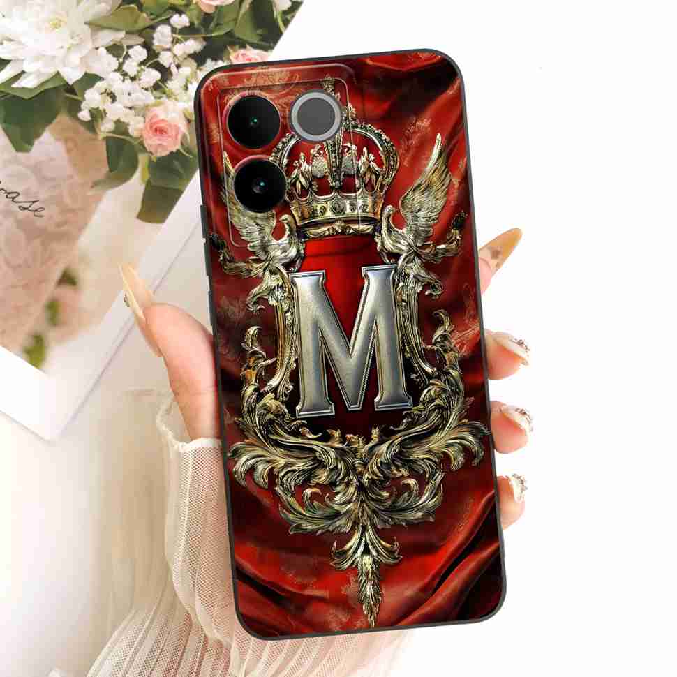 For vivo S17e 5G V2285A 6.78" Case Fashion Painted Letter Crown Silicone Back Cover For Vivo S 17e VIVO S17E 5G Bumper Shell