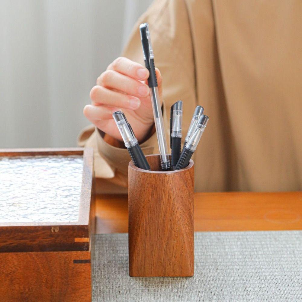 Wood Pen Container Large-capacity Desktop Storage Bucket Stationery Storage Holder  School Office