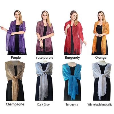 Prata Seda Ouro e Vestido Xale Envolve Noite Mulheres Moda Cachecol Dança Xale Plana
