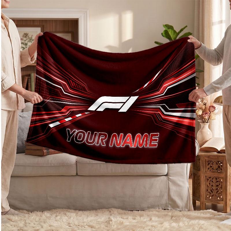 F1 Flannel Blanket, Custom Name Text Personalized Soft Throw Blanket Home Decor Gift