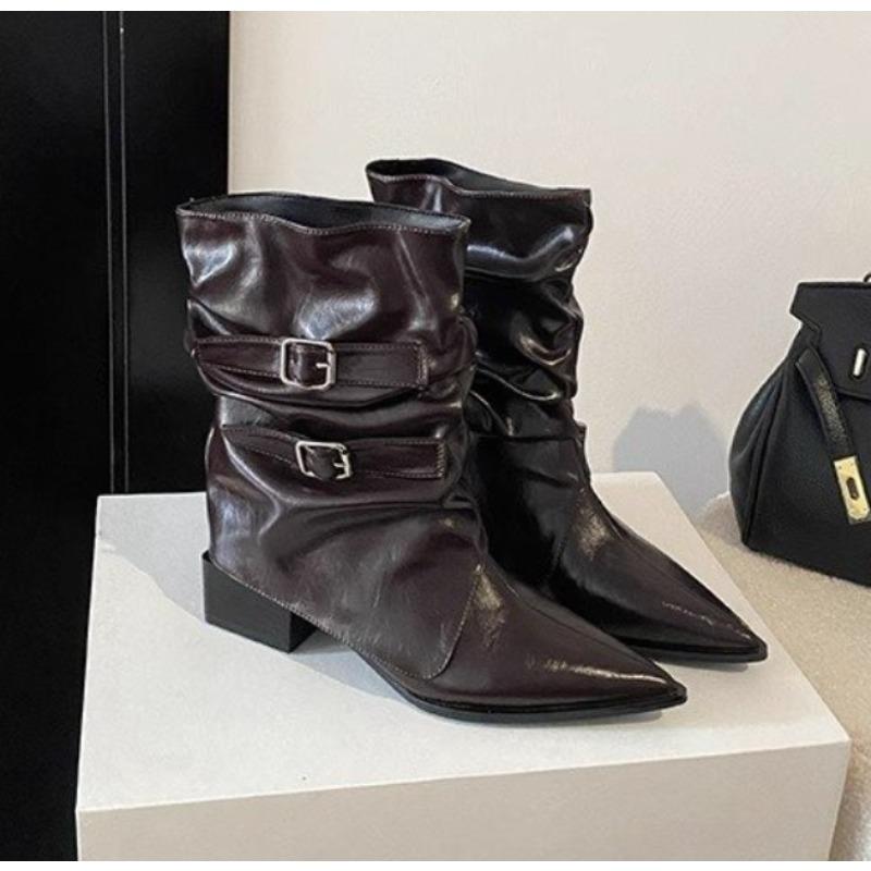New Retro Style Women Knee High Boots Fashion Belt Buckle Shoes Autumn Winter Wedges Heel Women's Knight Long Boot Zapatos Mujer