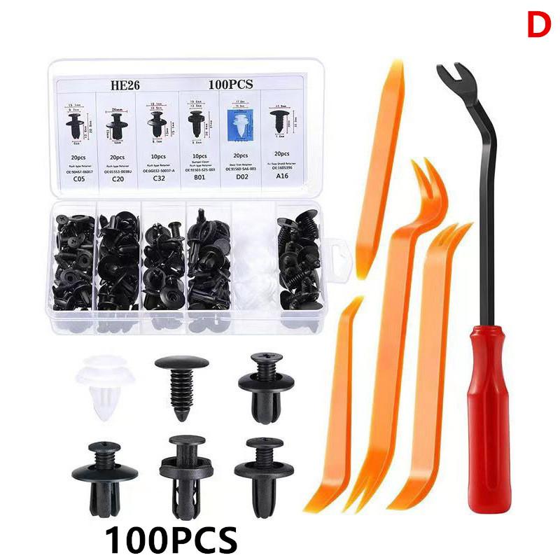 100Pcs Car Clip 6 Size Auto Interior Plastic Bumper Clips Rivets Fasteners Push Type Pin Retainer Trim Kit With Fastener Remover
