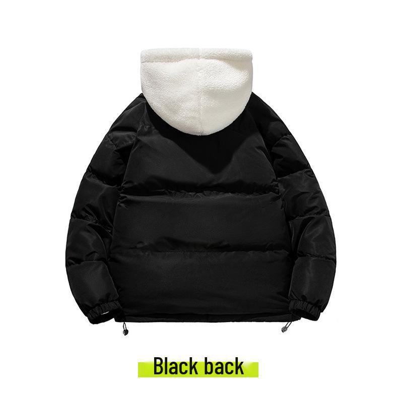 Men's Winter Lambswool Hooded Faux Two-Piece Coat - Thick Plus Velvet Cotton Couple Jacket