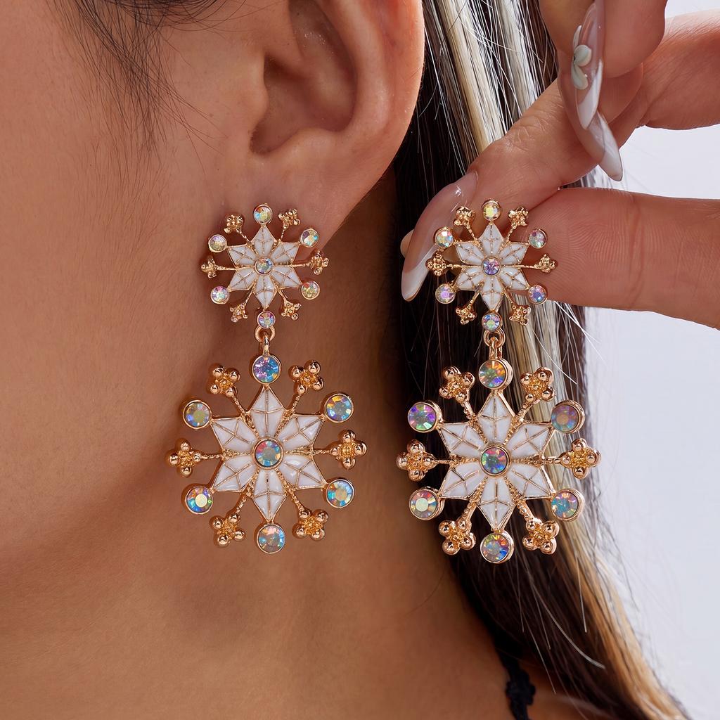 Sparking Snowflake Firework Stud Earrings For Women Rhinestone Exquisite Zircon Piercing Earring Party Charm Jewelry