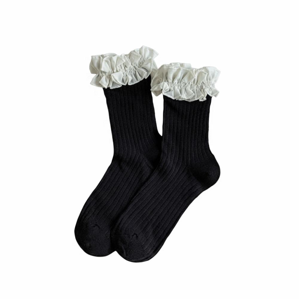 

1 Pair Lolita Style Women Middle Tube Socks Thin Fabric JK Socks Sweet Cotton Socks Summer Wear чёрный