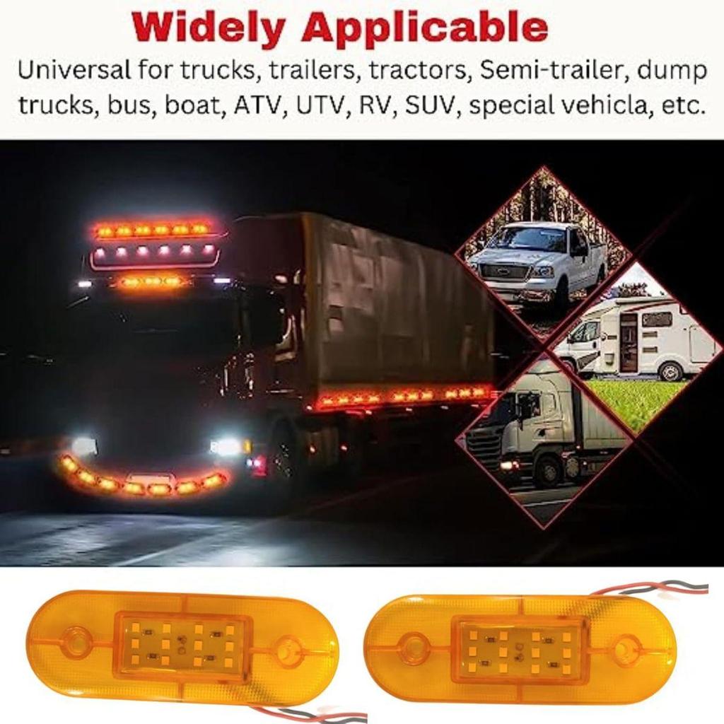 APSMOTIV 2Pcs Amber Indicator Rear Side Truck Trailer Rv Cab Boat Bus Lorry Led Marker Light 12V Running Board Lights For Trucks Flat Fit Base