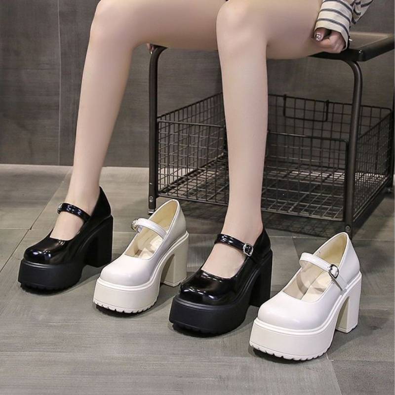 Mary Jane Shoes For Women Retro Pu Thick Heel Platform Casual Spring