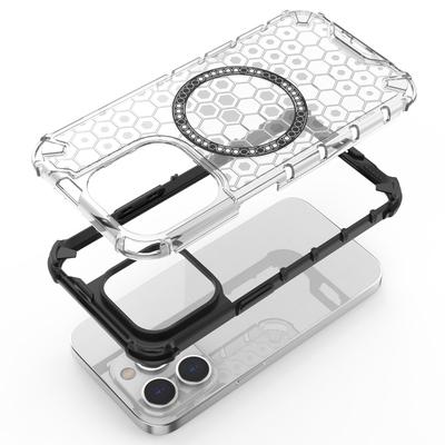 For iPhone 14 Pro Magnetic Phone Case Honeycomb Design TPU+PC Back Cover