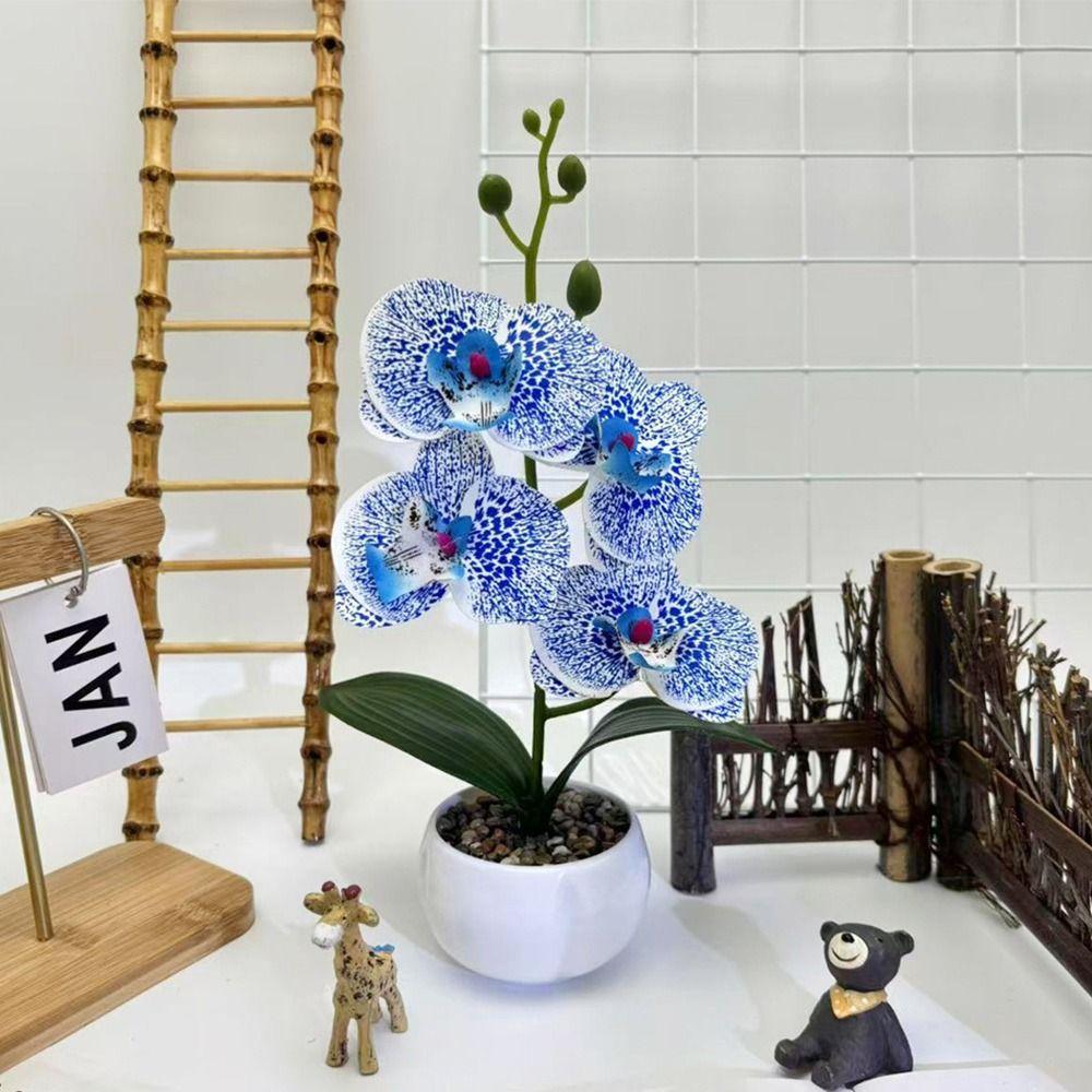 Multicolor Simulation Flower Potted White Flowerpot Faux Potted Plant Orchid  Office Decoration