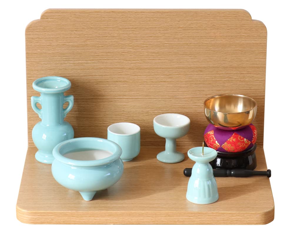 

Mini Buddhist Altar, Open Type [Stage ONE] Light Color, Includes Buddhist Altar Accessories (Celadon)
