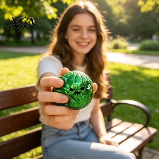 Calming Toys for Anxiety Halloween Glitter Dumpling Squeeze Toy, Slow Rising Soft TPR Fidget Toy Tpr Adults Kids, Palm Size Decompression Ball Relief